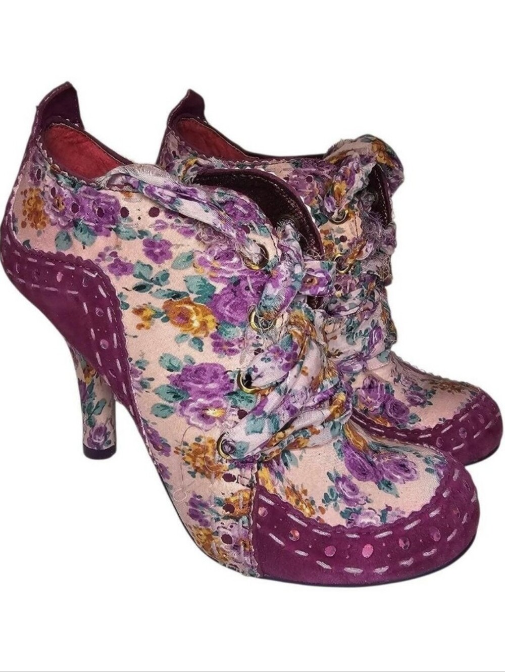 Irregular Choice Abigail Heels - Women's Size 8.5 - Purple Floral Bridal Boots